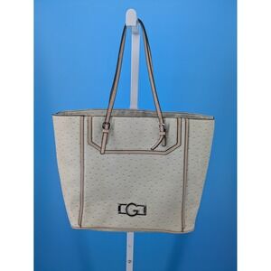 G by Guess Tote Bag Womens Large Cream Ostrich Embossed Leopard Lining Handbag